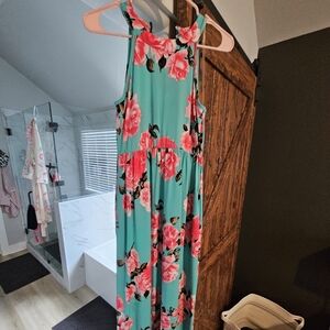 Vanilla Bay Teal and Pink Floral Maxi Dress